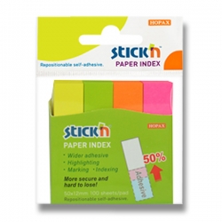 Hopax Stick'n Neon Paper Index - samolepicí záložky -  50x12 mm, 4x100 l.